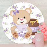 Aperturee - Purple Bear Round Girls Baby Shower Backdrop